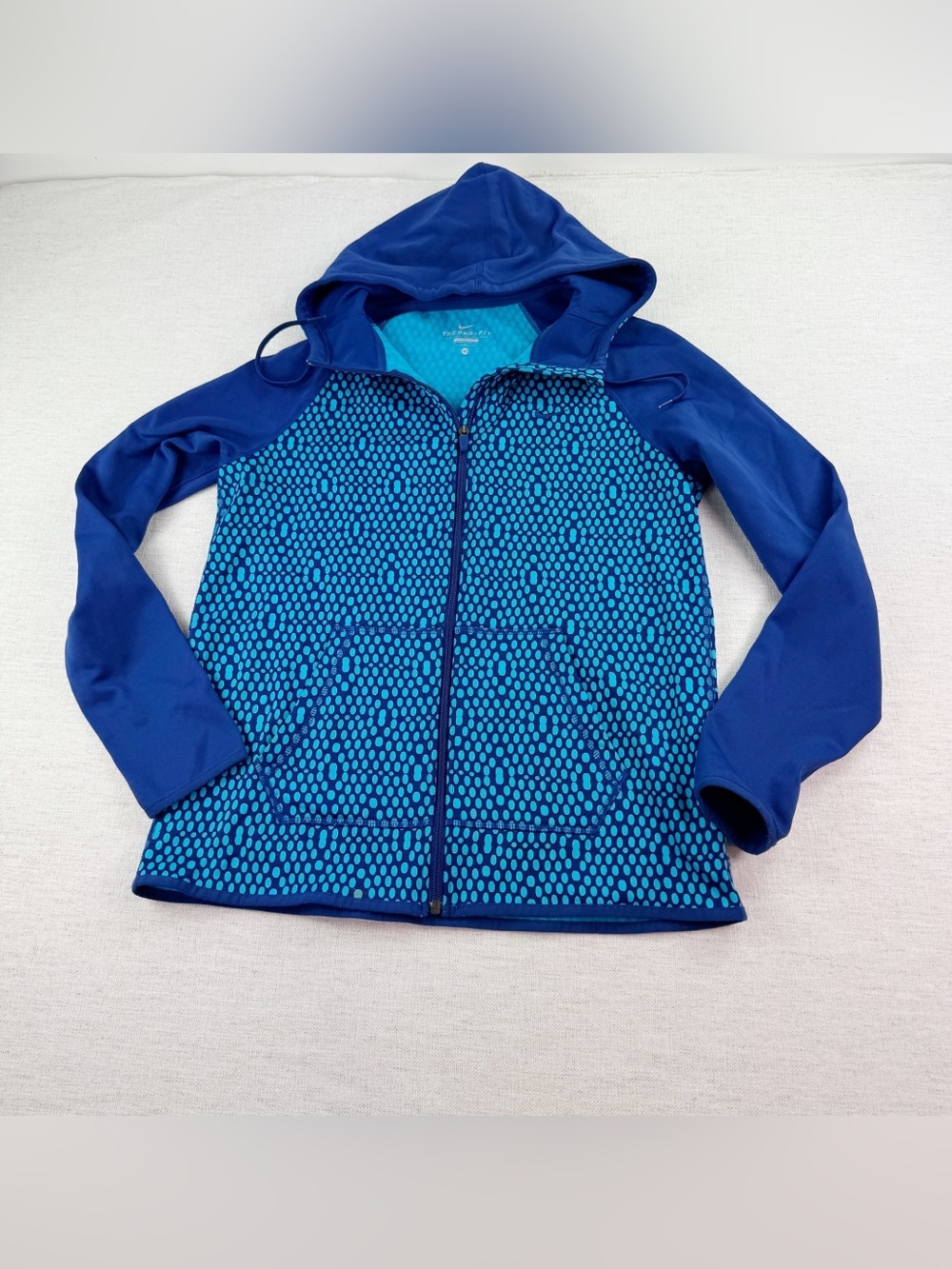 Nike women's M Therma Fit All Time Full Zip printed Hoodie Sweatshirt blue